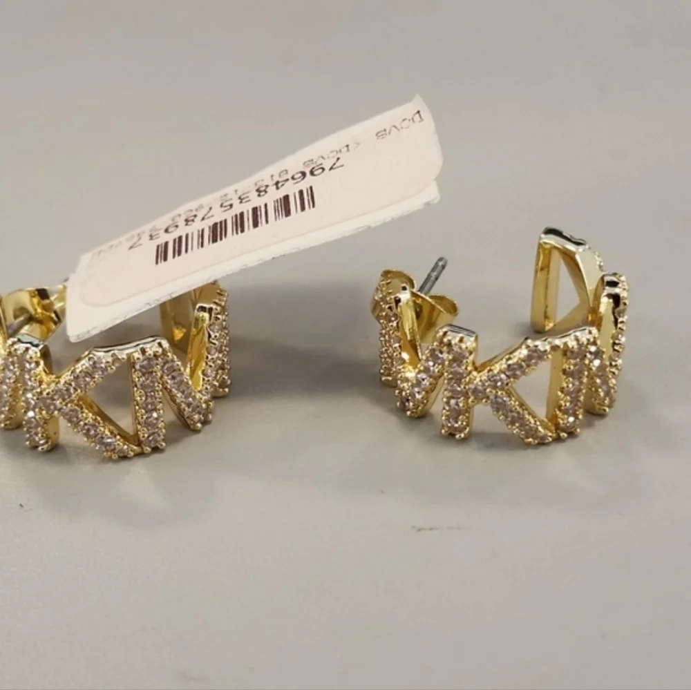 NWT Michael Kor's Gold-Tone Logo Huggie Earrings - Picture 4 of 4